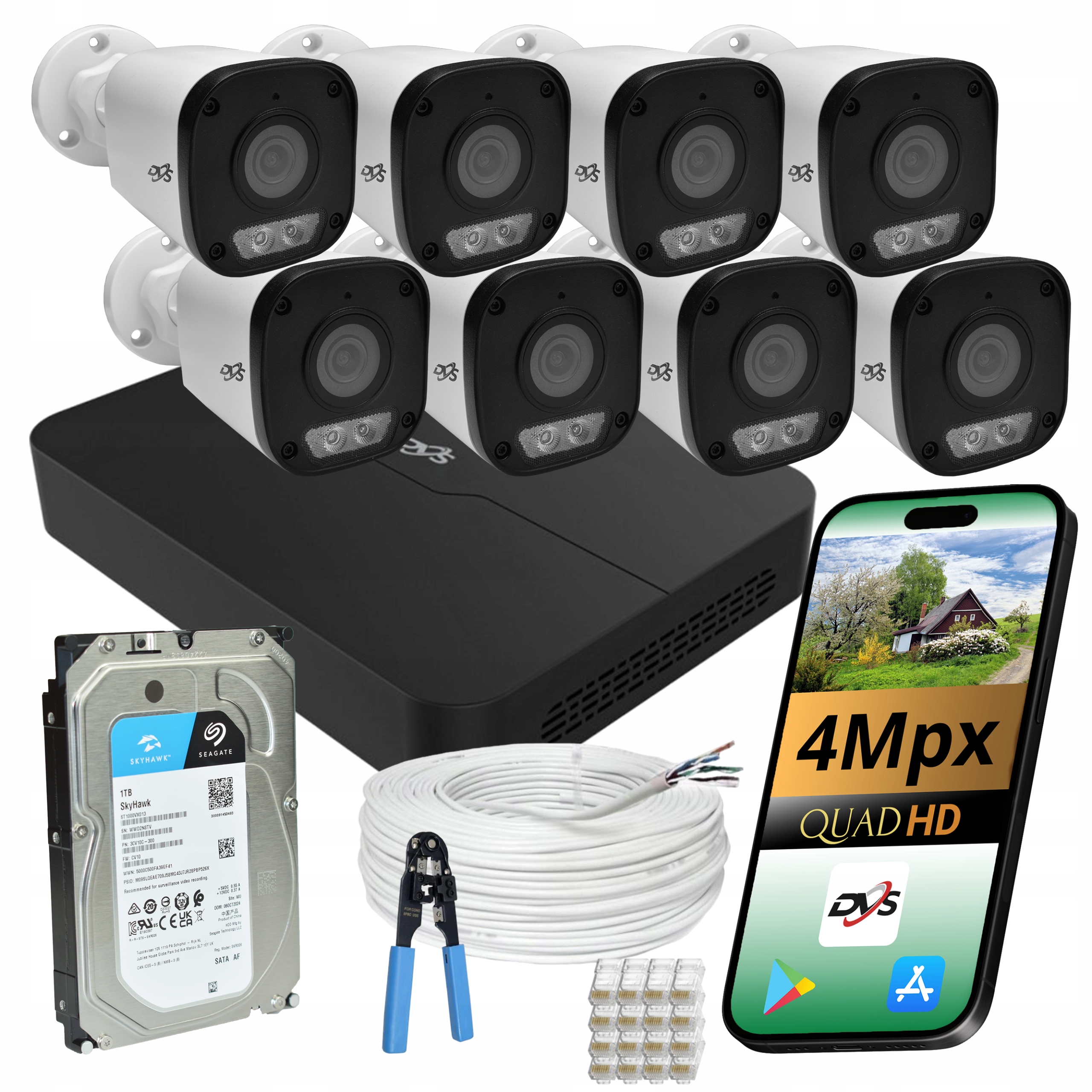 Sada Pro Monitorování Ip PoE 8 Kamer 4Mpx Ir Led Disk 1TB