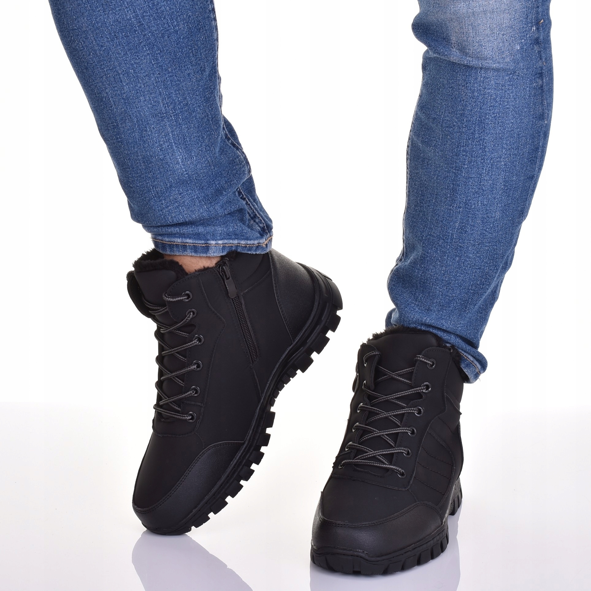 WYGODNE MĘSKIE BUTY ZIMOWE TRAPERY SKÓRZANE ŚNIEGOWCE Rozmiar 45