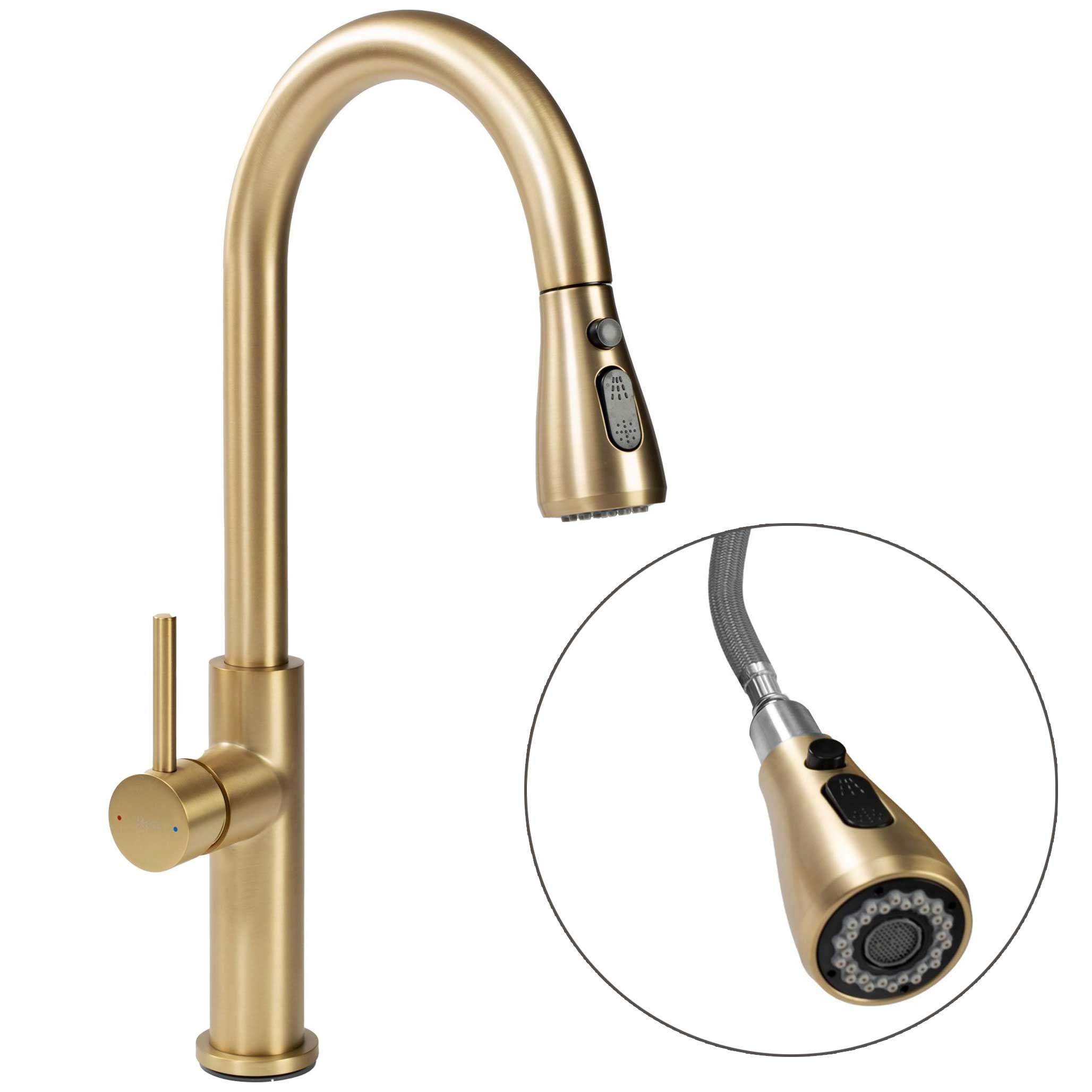 Zlatá kartáčovaná kuchynská batéria s výsuvným výtokom Rea Nest Postrek