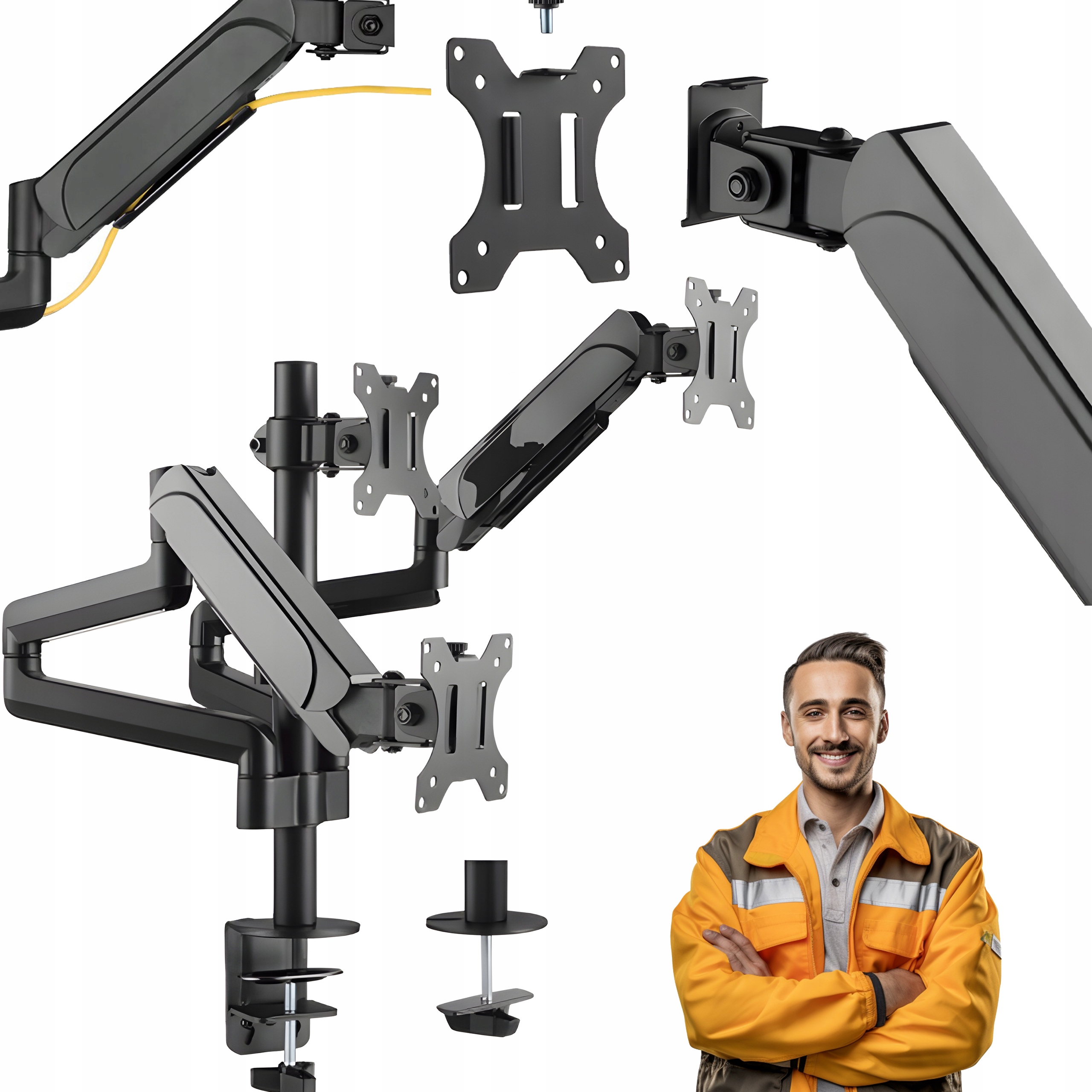 Potrójne Ramię Uchwyt Na 3 Monitory Do Biurka Stanard Vesa Solidny 17"-27"