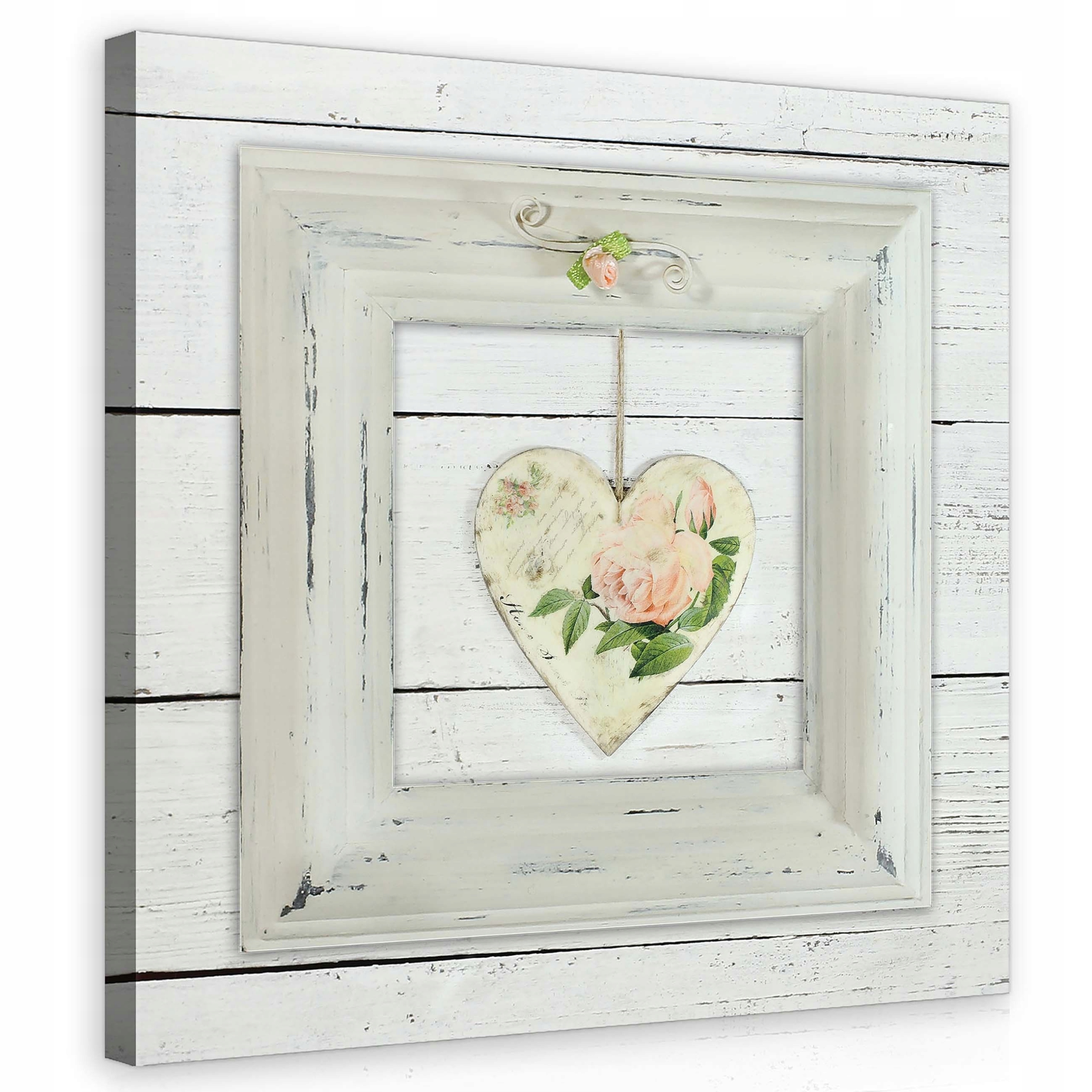 Obraz 80x80 Srdce růže dřevěný rám rustikální vintage láska dekor