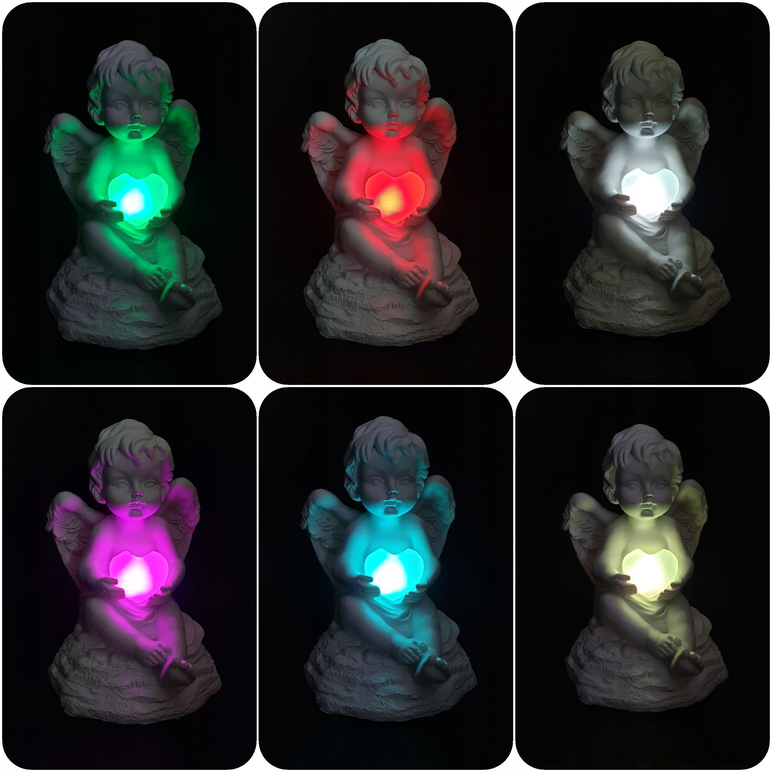 FIGURKA ANIOŁKA ANIOŁ Z SERCEM SERCE LED MULTIKOLOR OZDOBA ZNICZ ŚWIECĄCY Materiał wykonania inny