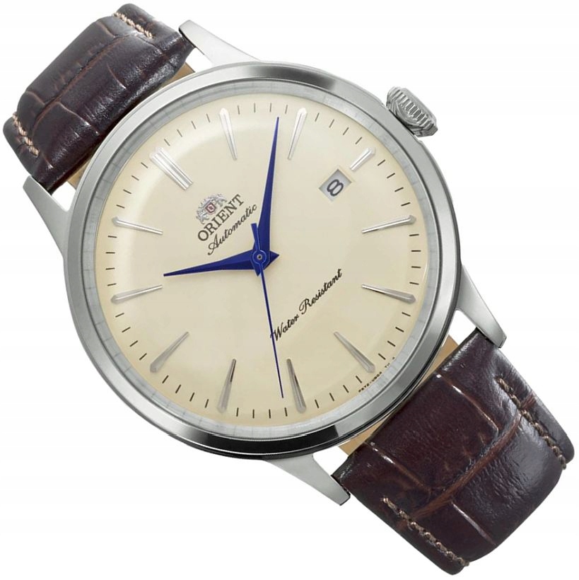 Elegantní Pánské Hodinky Orient Bambino RA-AC0033Y30B Béžové Na Pásku 40 mm