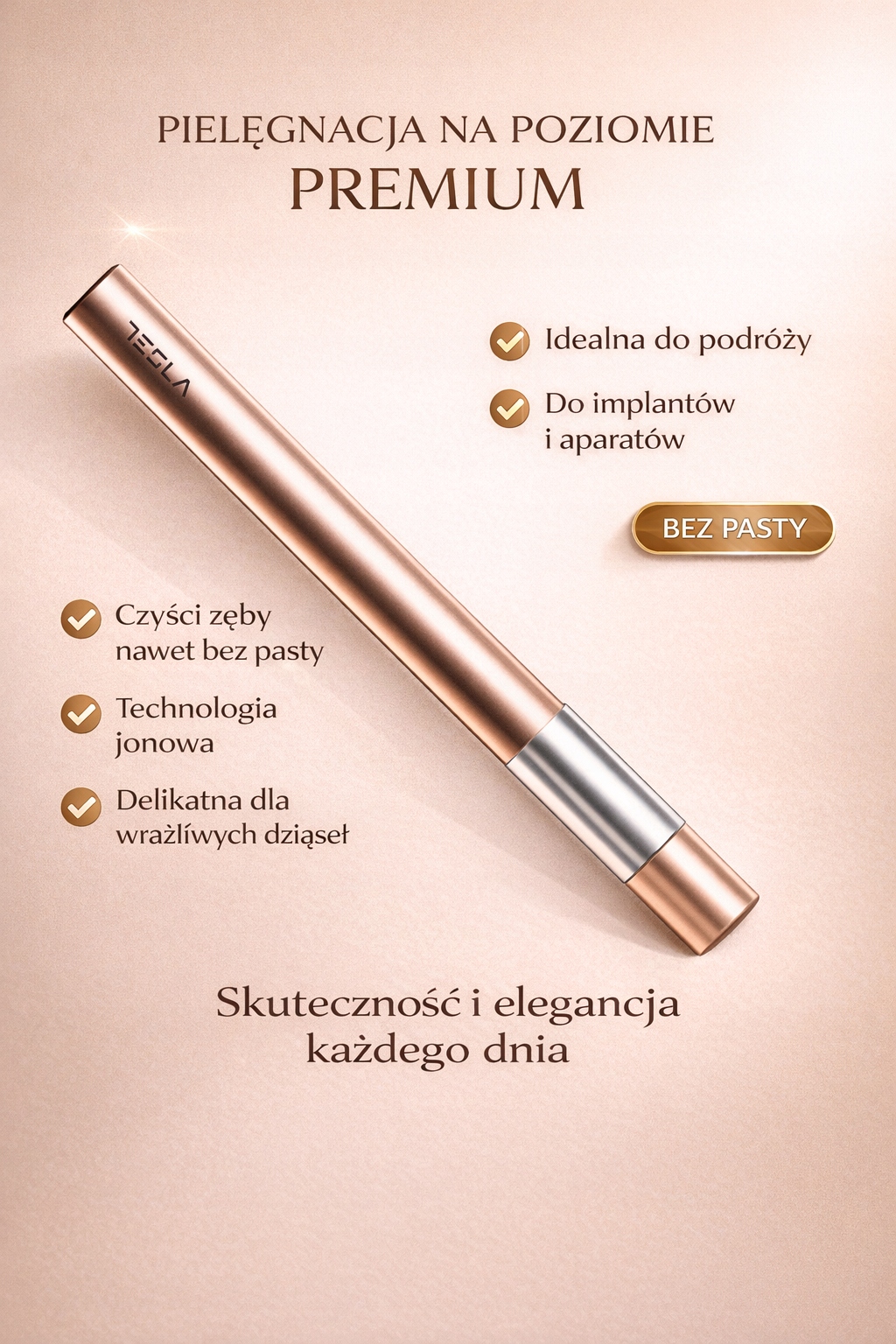 Szczoteczka soniczna Jonowa Tesla Travel Rose Gold podróżna bez pasty