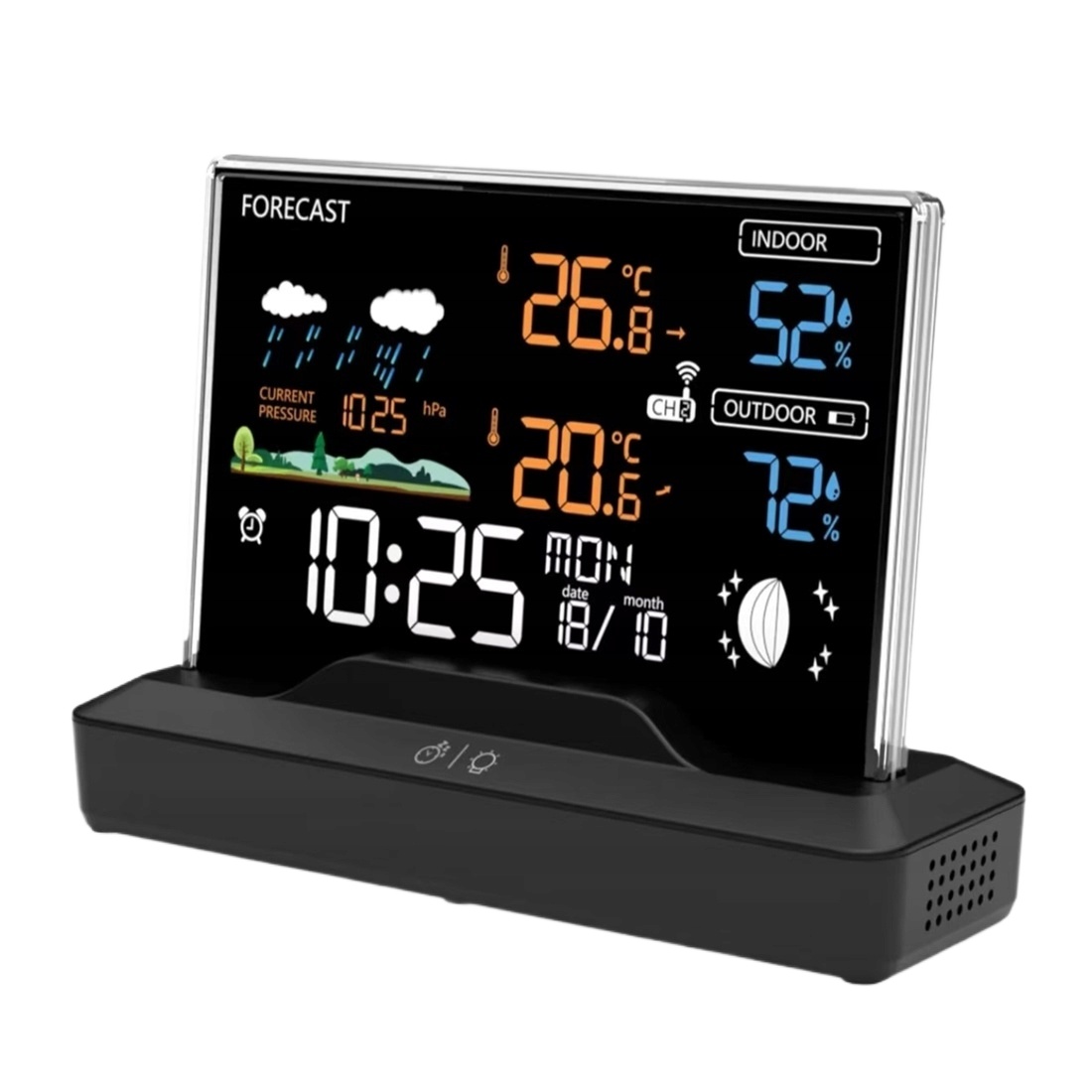 Barevný displej Bezdrátová meteorologická stanice – teploměr-vlhkoměr, hodiny