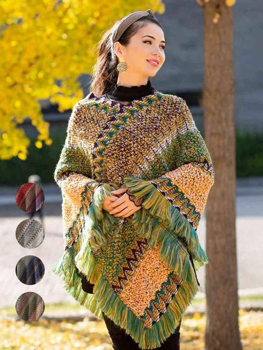 SHEIN PONCHO DZIANINA WZORY D50 S06__OS