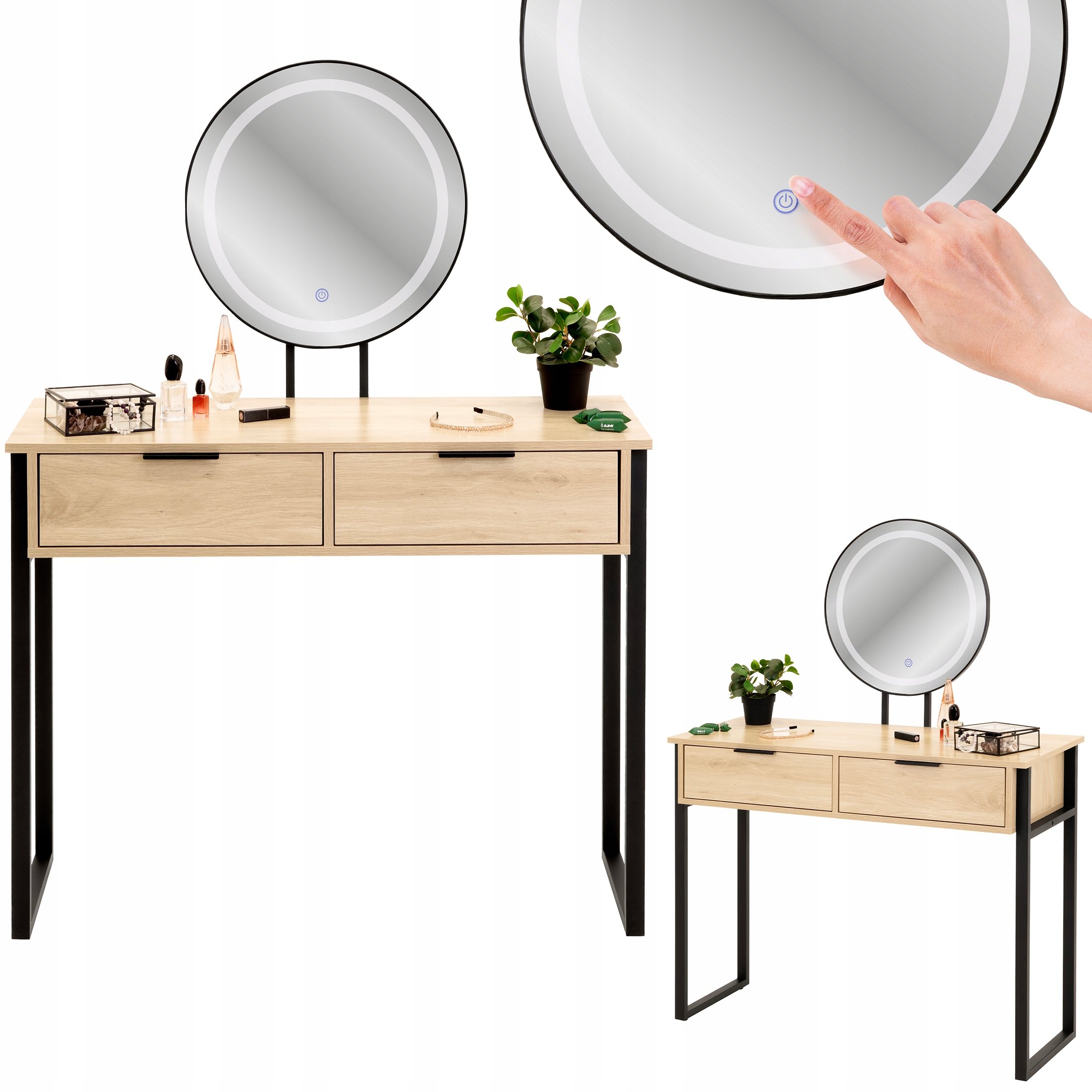 Kozmetická Toaletka Loft S Led Zrkadlom Na Make-up Stôl S Osvetlením