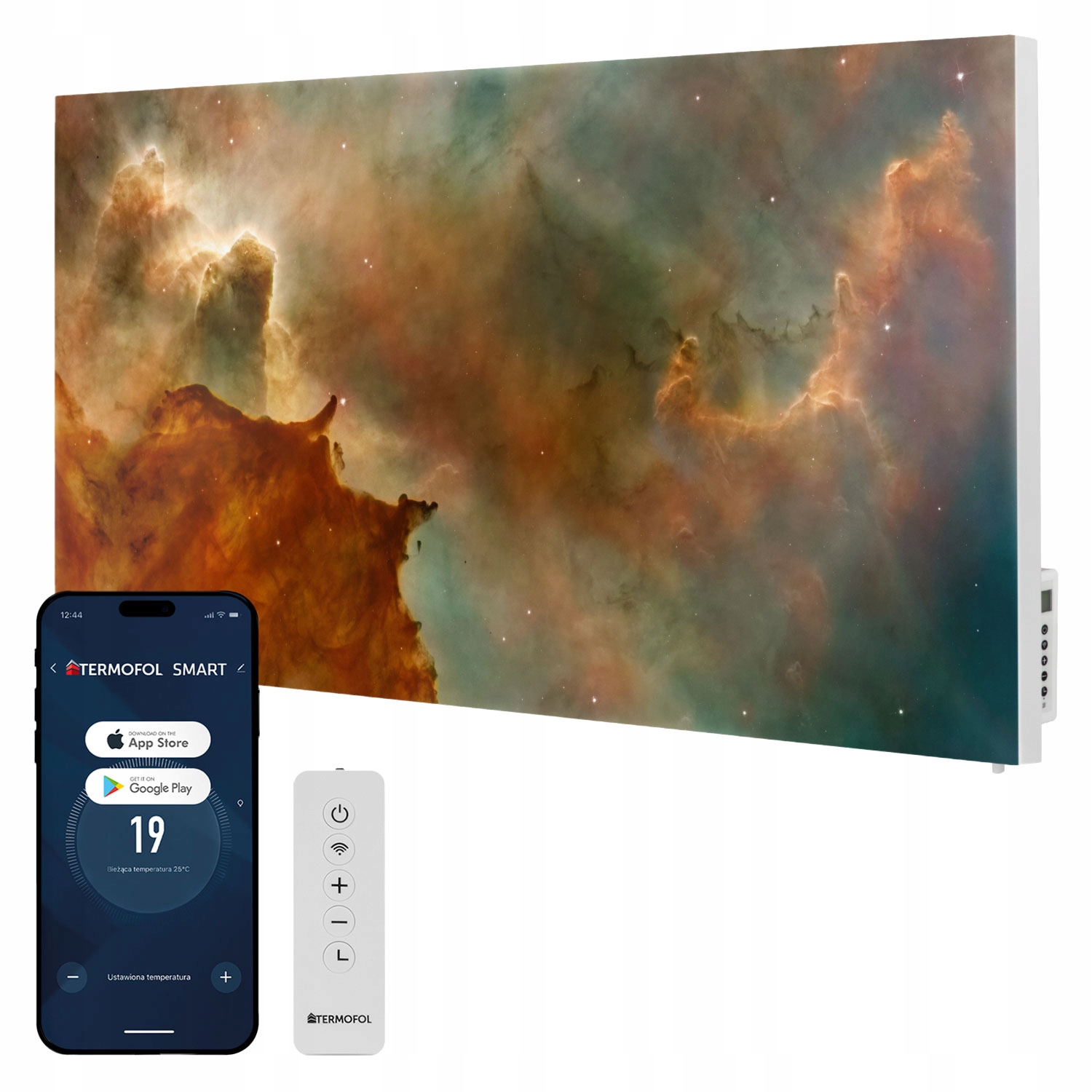 Infračervený ohrievač s obrazom Farebná hmlovina 700 W 120 x 60 cm WiFi