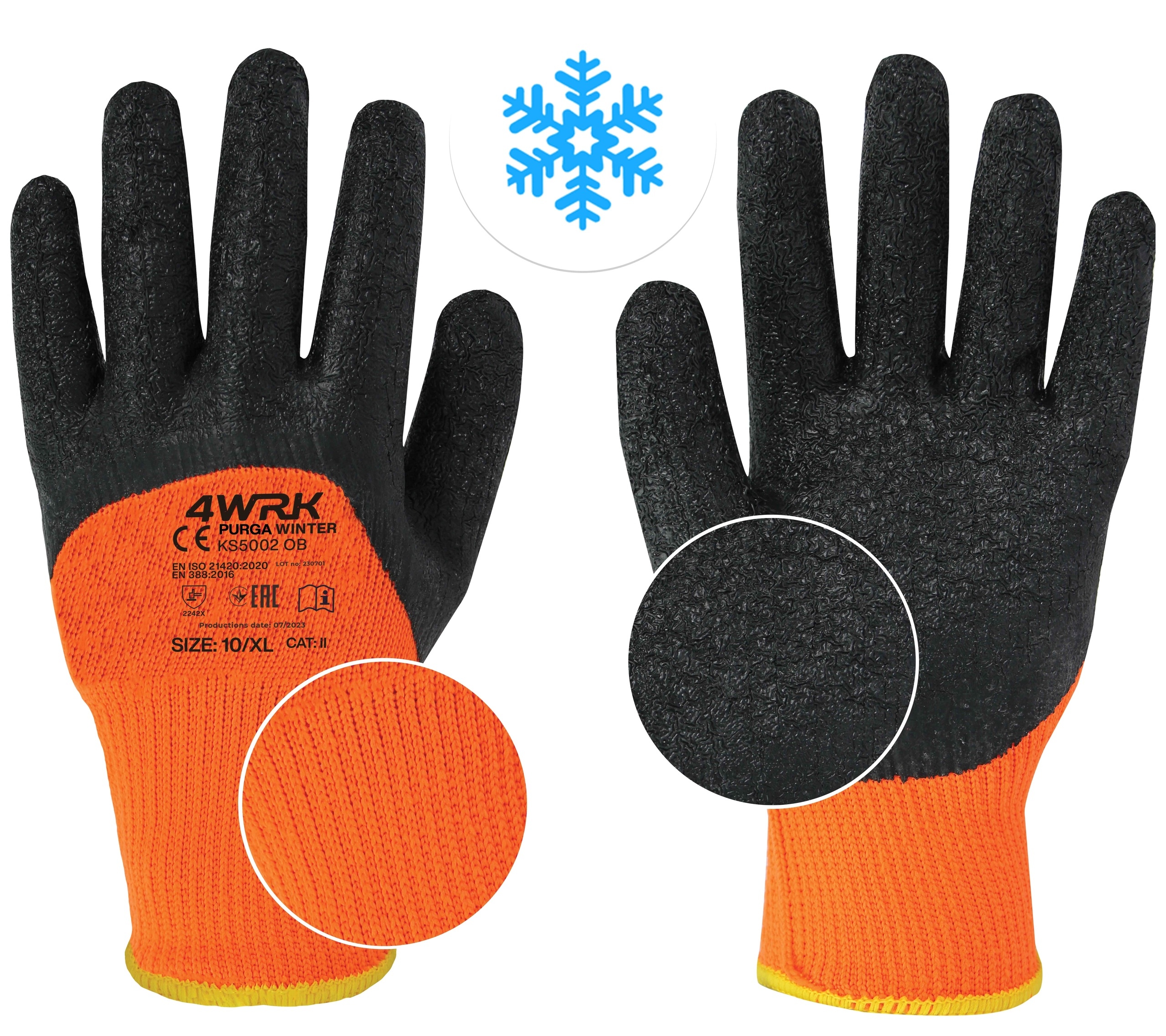 RĘKAWICE ROBOCZE ZIMOWE POWLEKANE OCIEPLANE OBUSTRONNIE LATEX POROWATY L-9