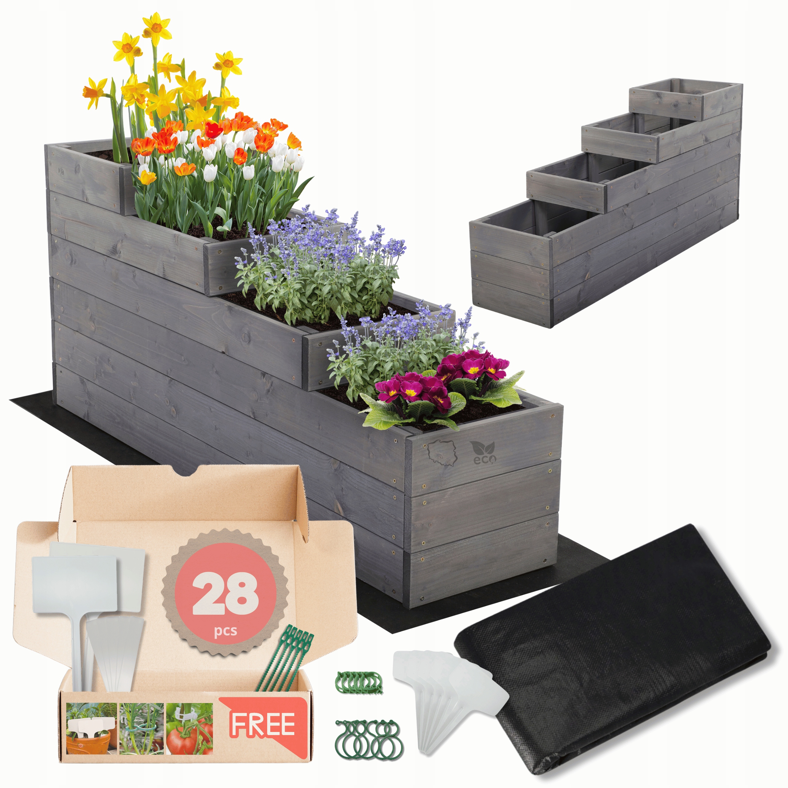 Truhlík zeleninový záhon, patrový květináč, záhon pod treláž, impregnace 54x30x120