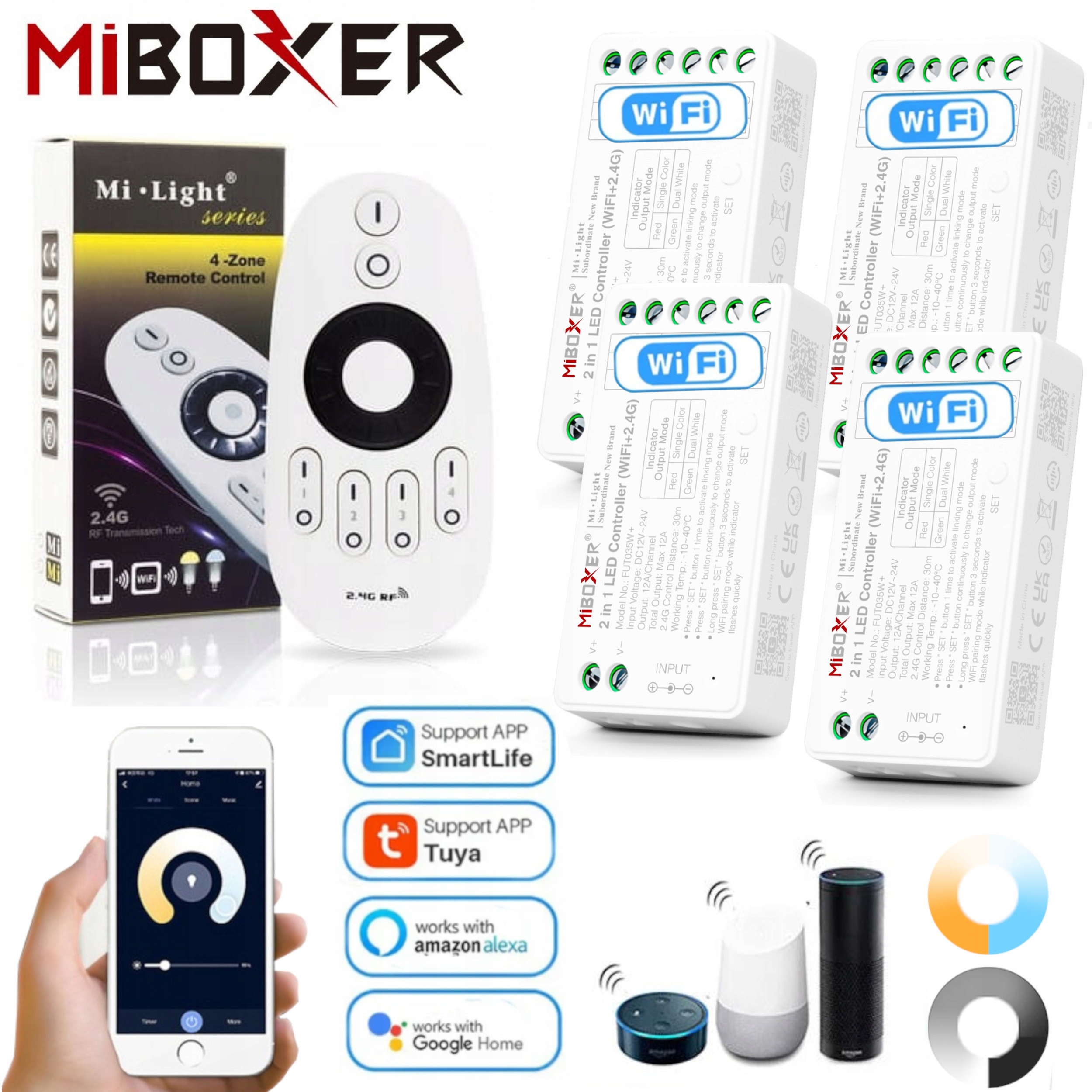 Set 4x Ovládač Smart Home WiFi Pre Led Mono Alebo Cct Diaľkový Ovládač
