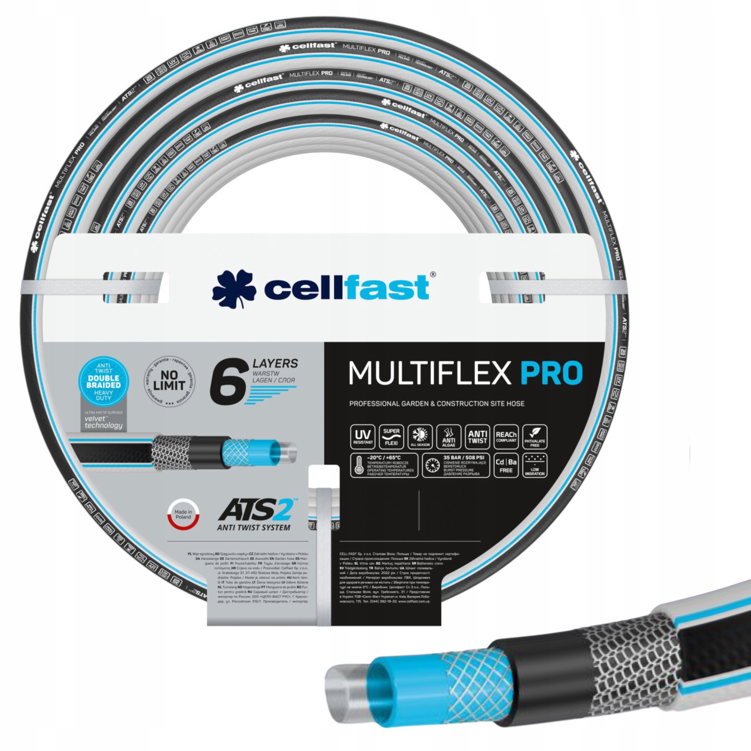 Cellfast 6-VRSTVOVÁ Záhradná Hadica Multiflex 3/4'' 30 m 35 Bar Nekrútiaca