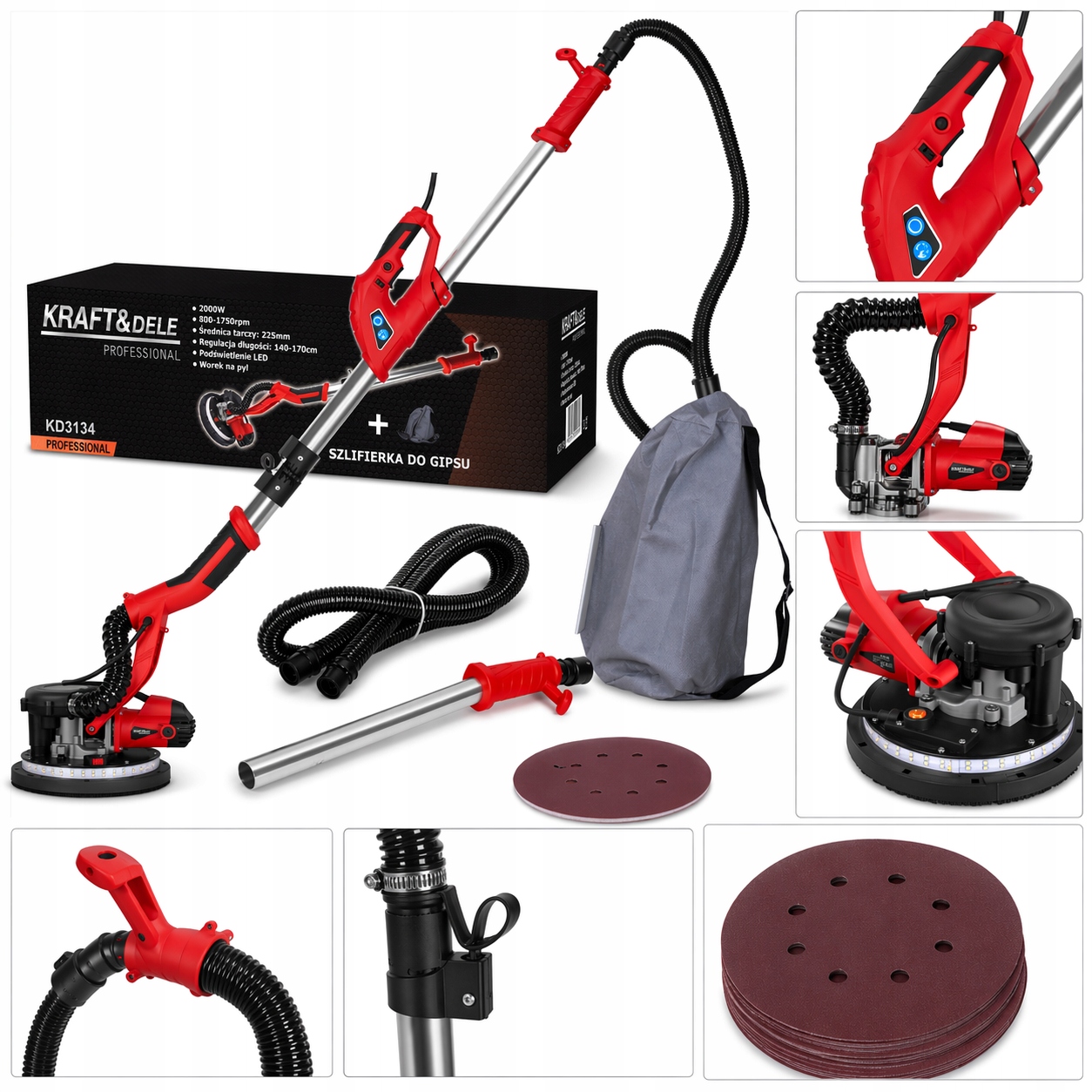 Bruska Na Sádru Žirafa 2000W 800-1750 Ot/min Led Odsávání Prachu KD3134