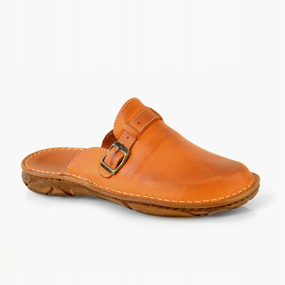 022 polské kožené nazouváky Maximus světle hnědé 40