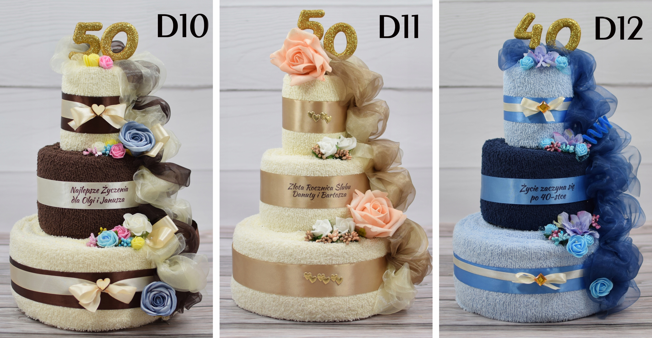Tort z 4 ręczników PREZENT na Ślub Rocznicę Ślubny Z dedykacją Tak