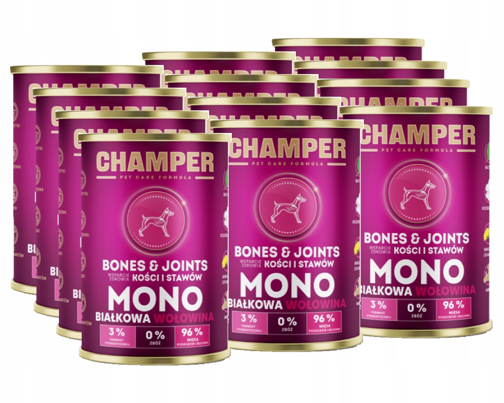Levně Champer Bones&Joints s hovězím masem Vlhké Krmivo pro psy 12x400 g