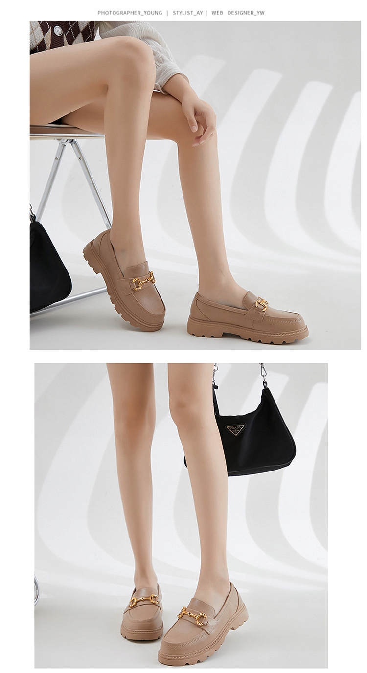 WYGODNE GRUBA PODESZWA CZARNE SKÓRZANE MOKASYNY DAMSKIE PÓŁBUTY Marka inna