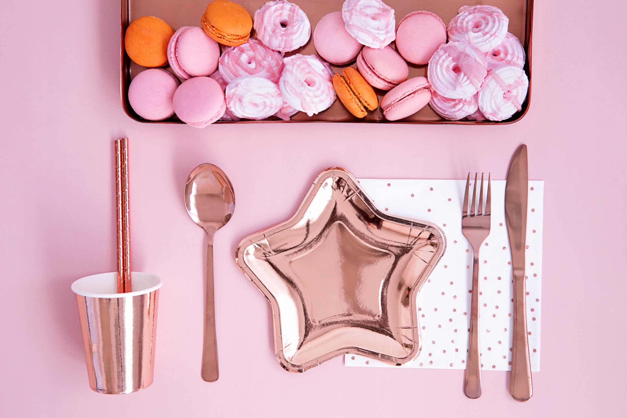 ZESTAW TALERZYKI GWIAZDKI KUBECZKI RÓŻOWE ZŁOTO-RN Marka Party Deco