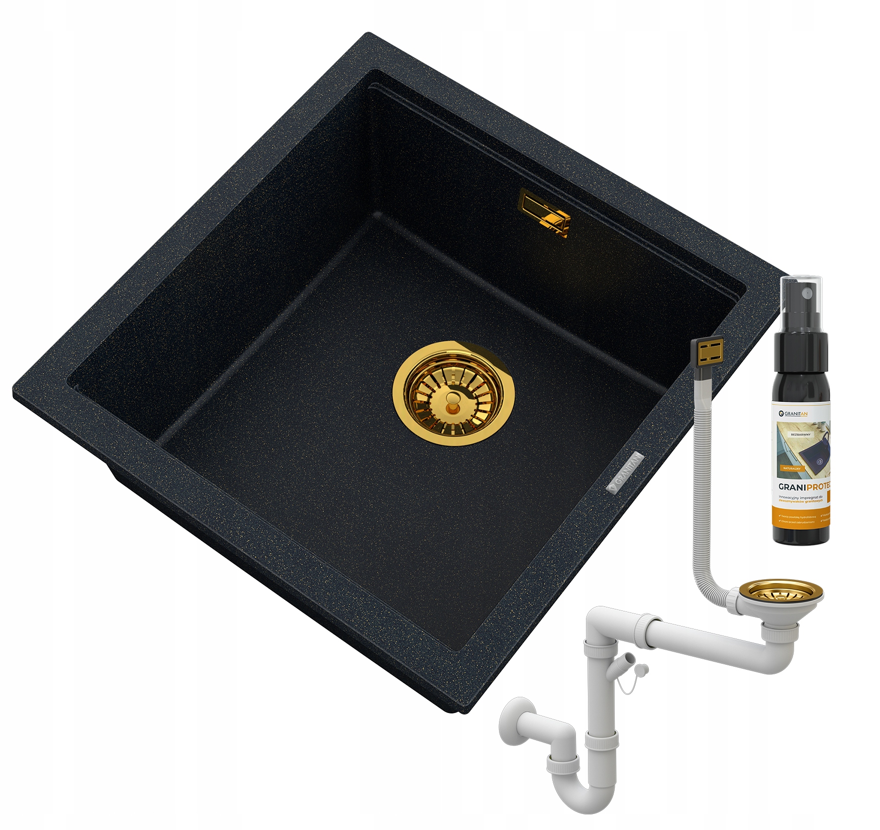 Granitový Podvěsný Dřez Na Desku, Zlaté Částečky, Obdélník, TUGA48