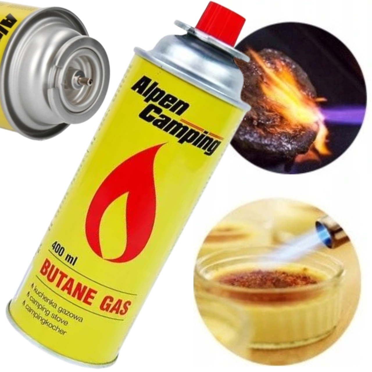 KARTUSZE GAZOWE ALPEN CAMPING 10 ZESTAW + 2 PALNIKI GAZOWY ZAPALNIK GRATIS Stan opakowania oryginalne