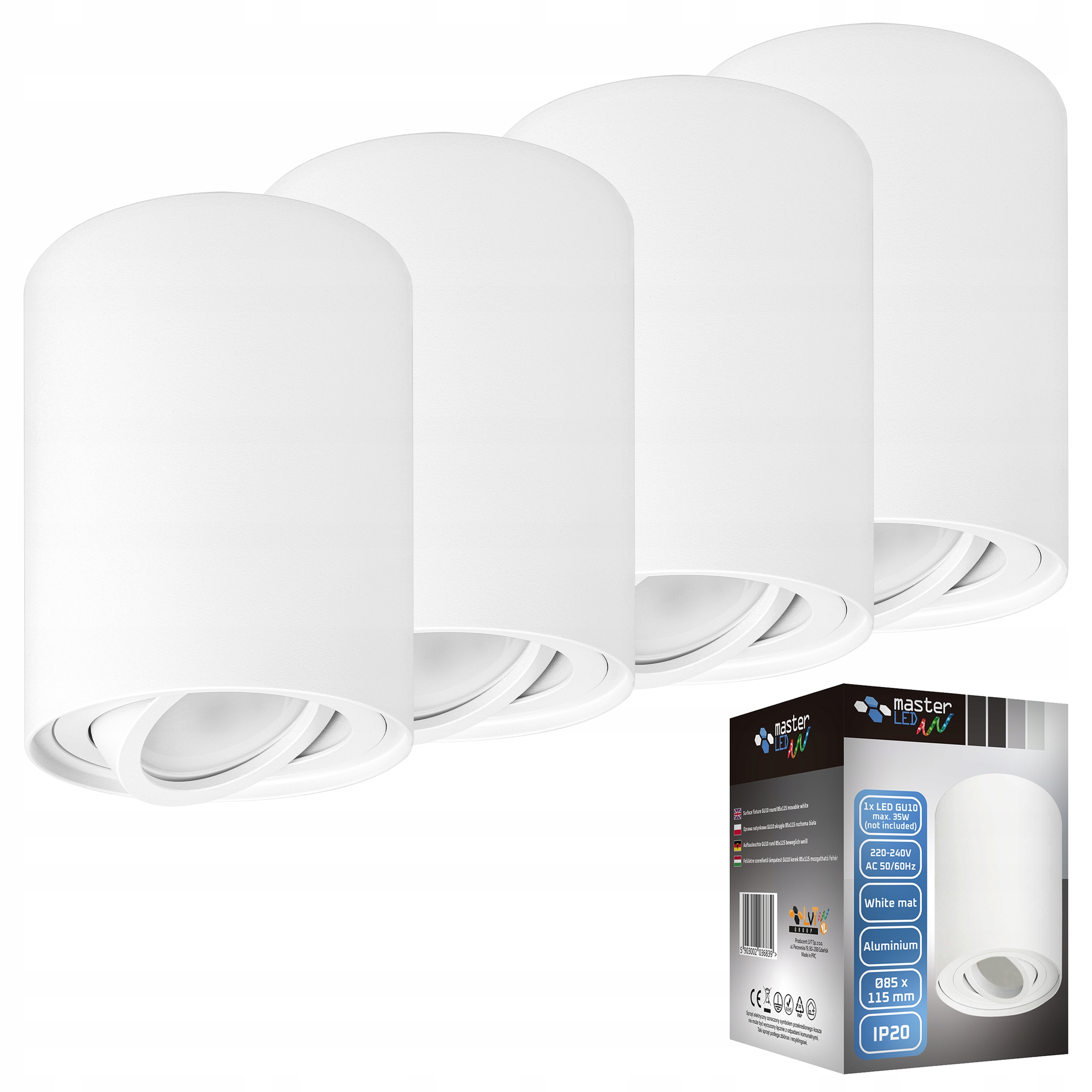 4x nástěnné svítidlo GU10 Halogenová Led stropní trubka