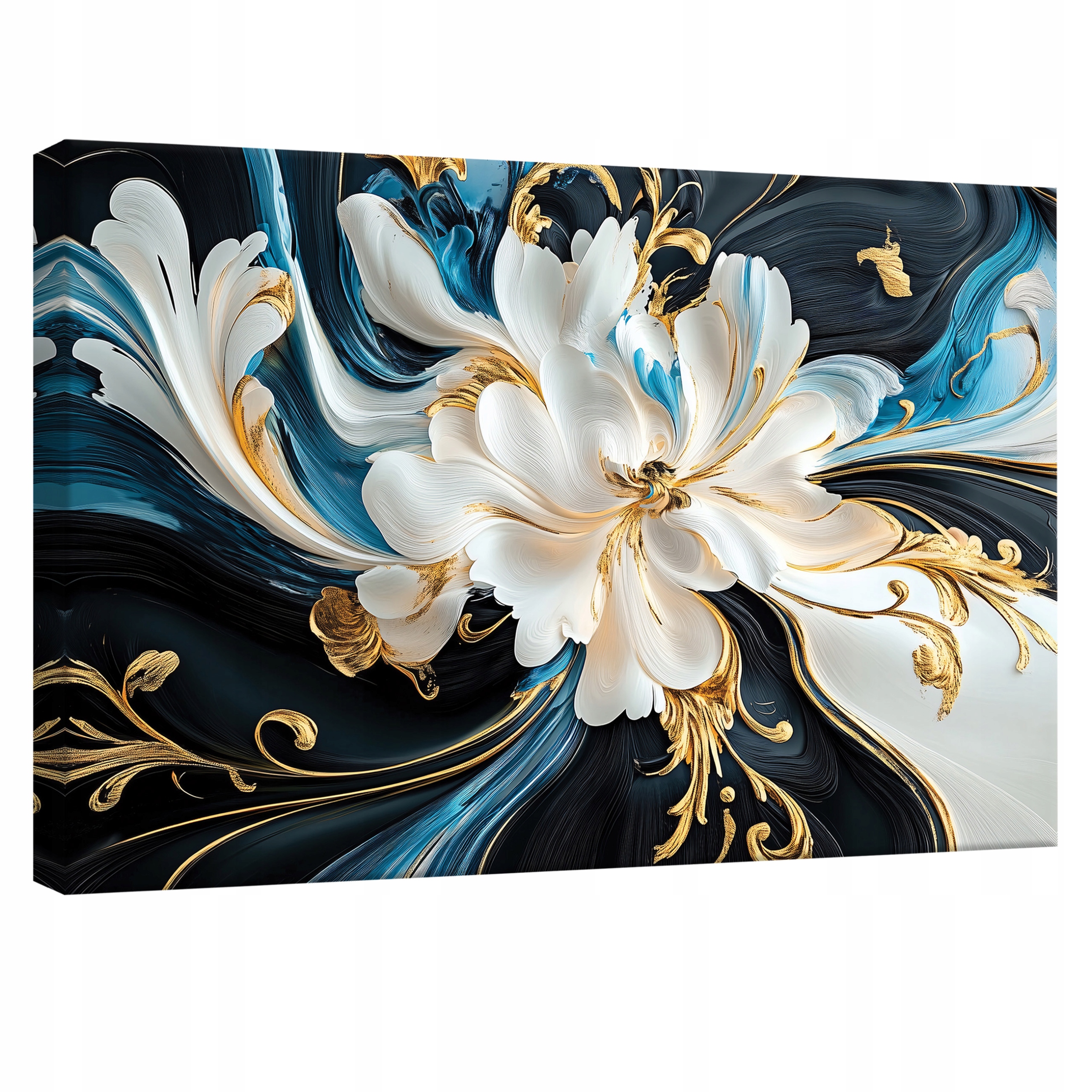 Obraz 120x80 Květ abstrakce zlato modrá bílá černá luxus