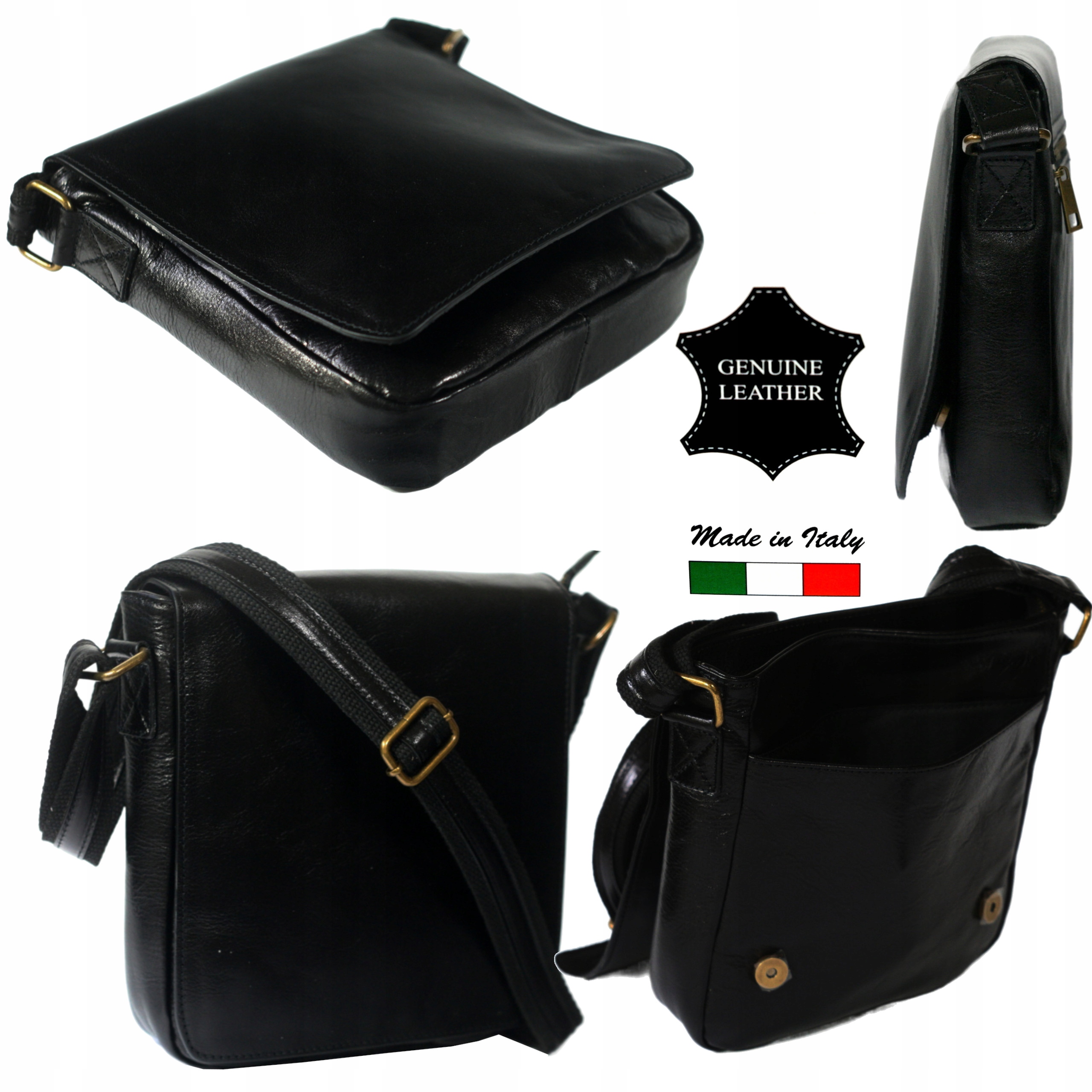 Pánská kožená taška přes rameno malá černá italská kabelka přes rameno vintage