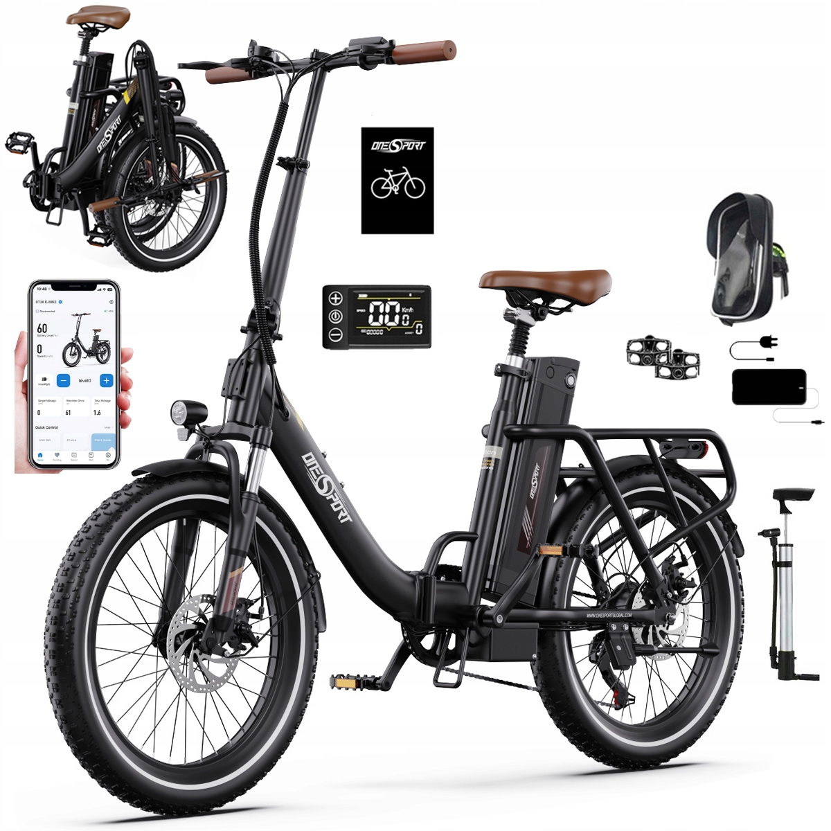 2026 Nowy Składany Rower elektryczny Onesport OT16-2 250W 48V17Ah120km 20"