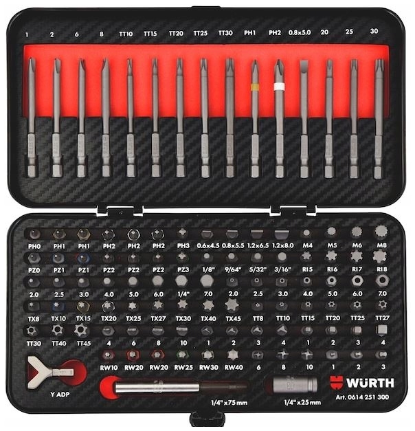 Sada bitů Bity Povrchová úprava Carbon Profesionální 1/4 palce 105 ks Wurth