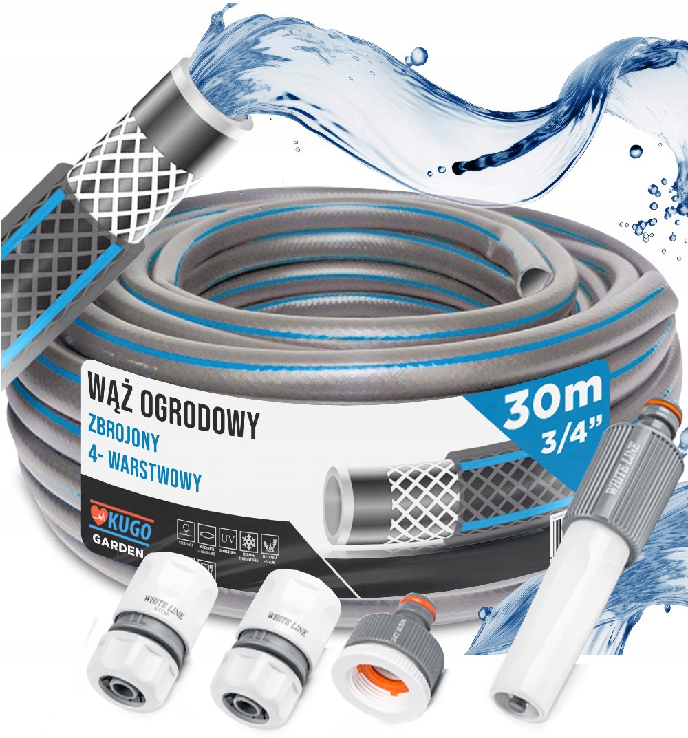 Hadice 3/4" 30 m 4 Vrstvy Zavlažovač Spojky Set Bradas