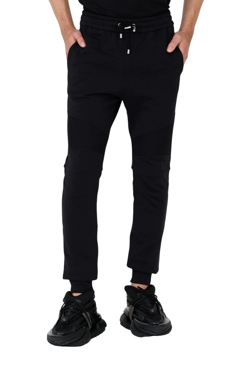 Balmain Czarne męskie spodnie dresowe Ribbed Flock Sweatpants L