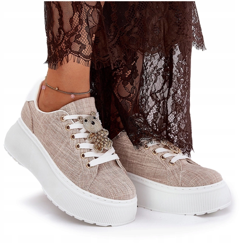 Dámské Tenisky Na Platformě S Připínáčkem Medvídek S.barski BF51-014 Béžové 38