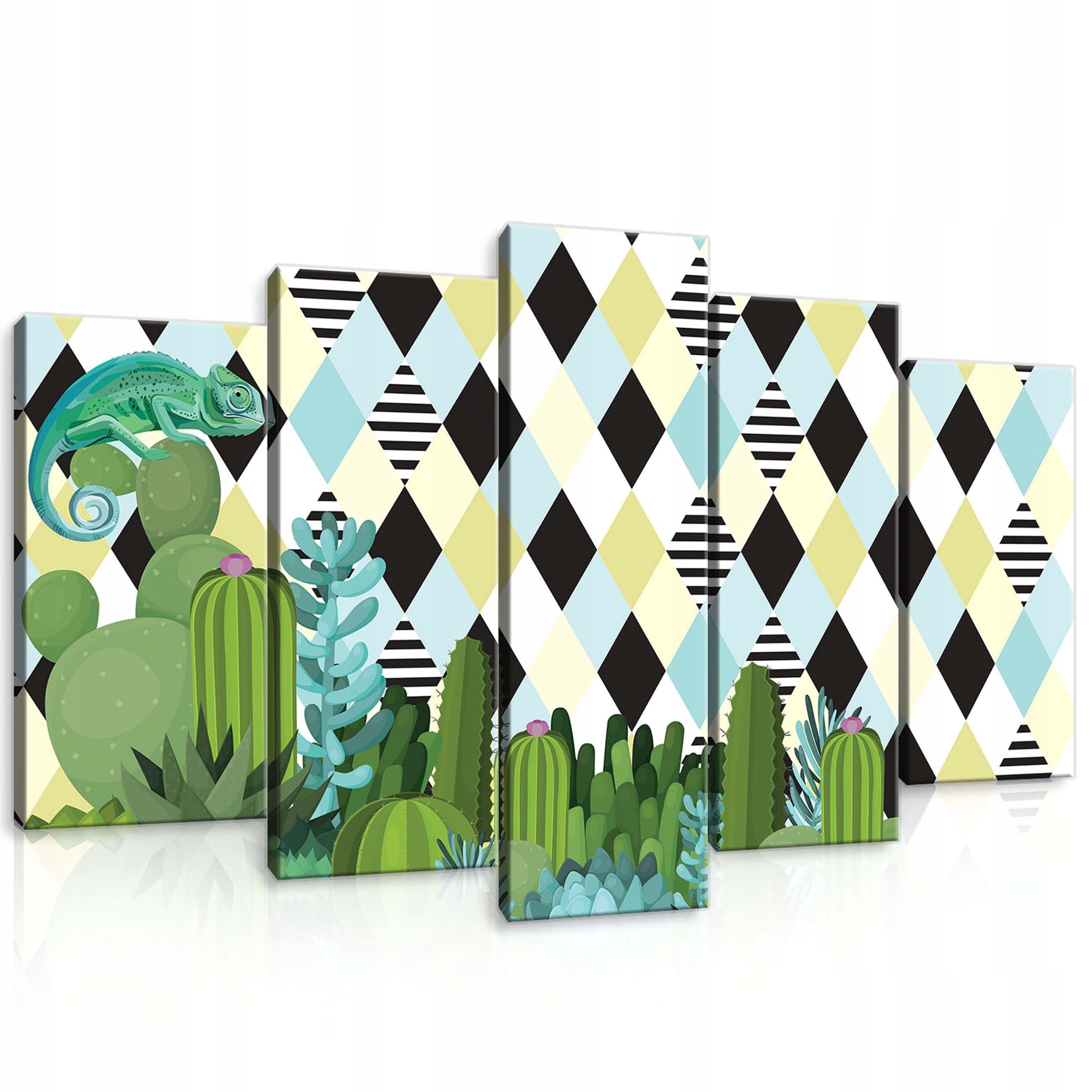 Obraz 100x60 Modulární kaktusy sukulenty geometrie abstrakce zeleň žlutá