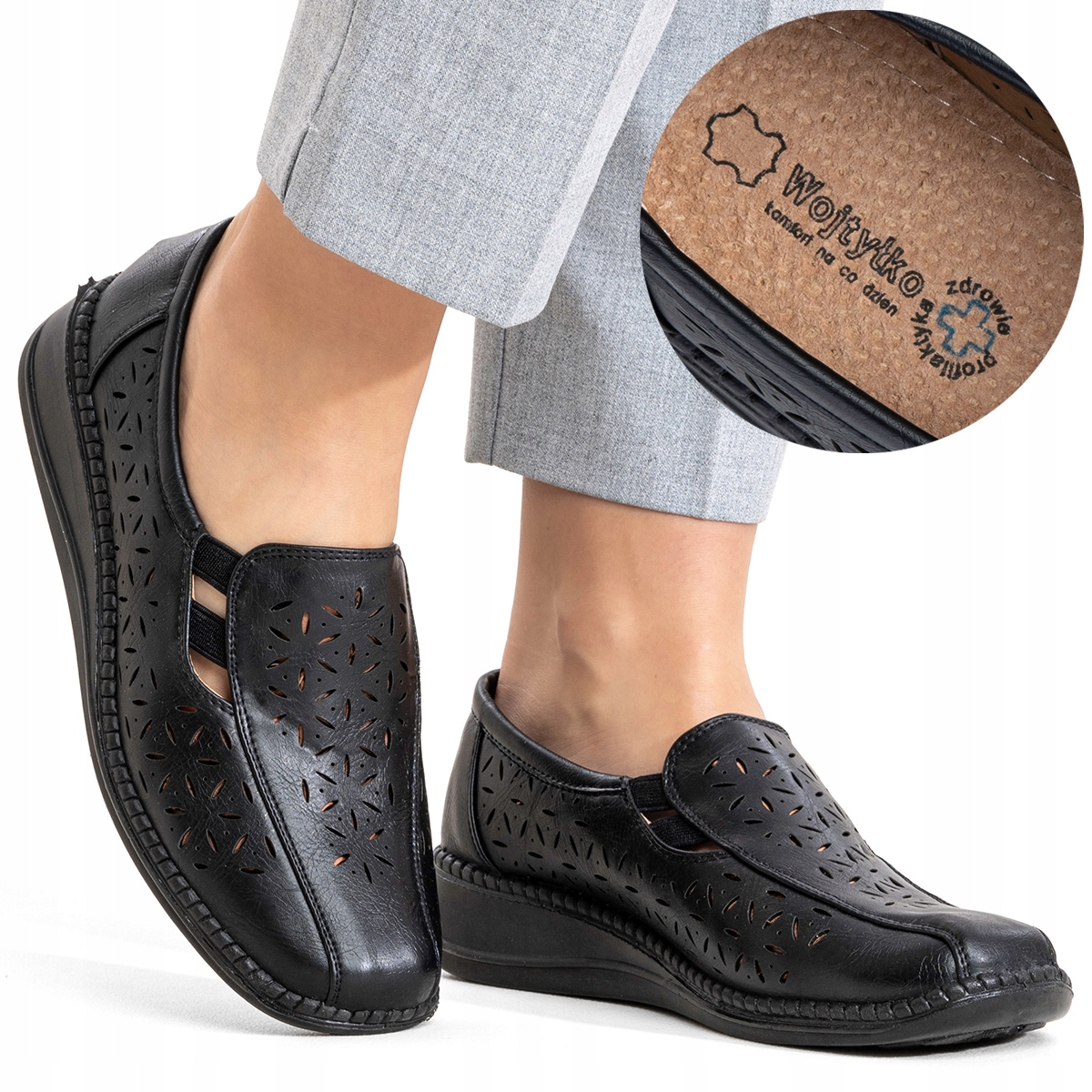 Polobotky vč. kůže, pohodlné, lehké, Širší, černé Wojtyłko 36