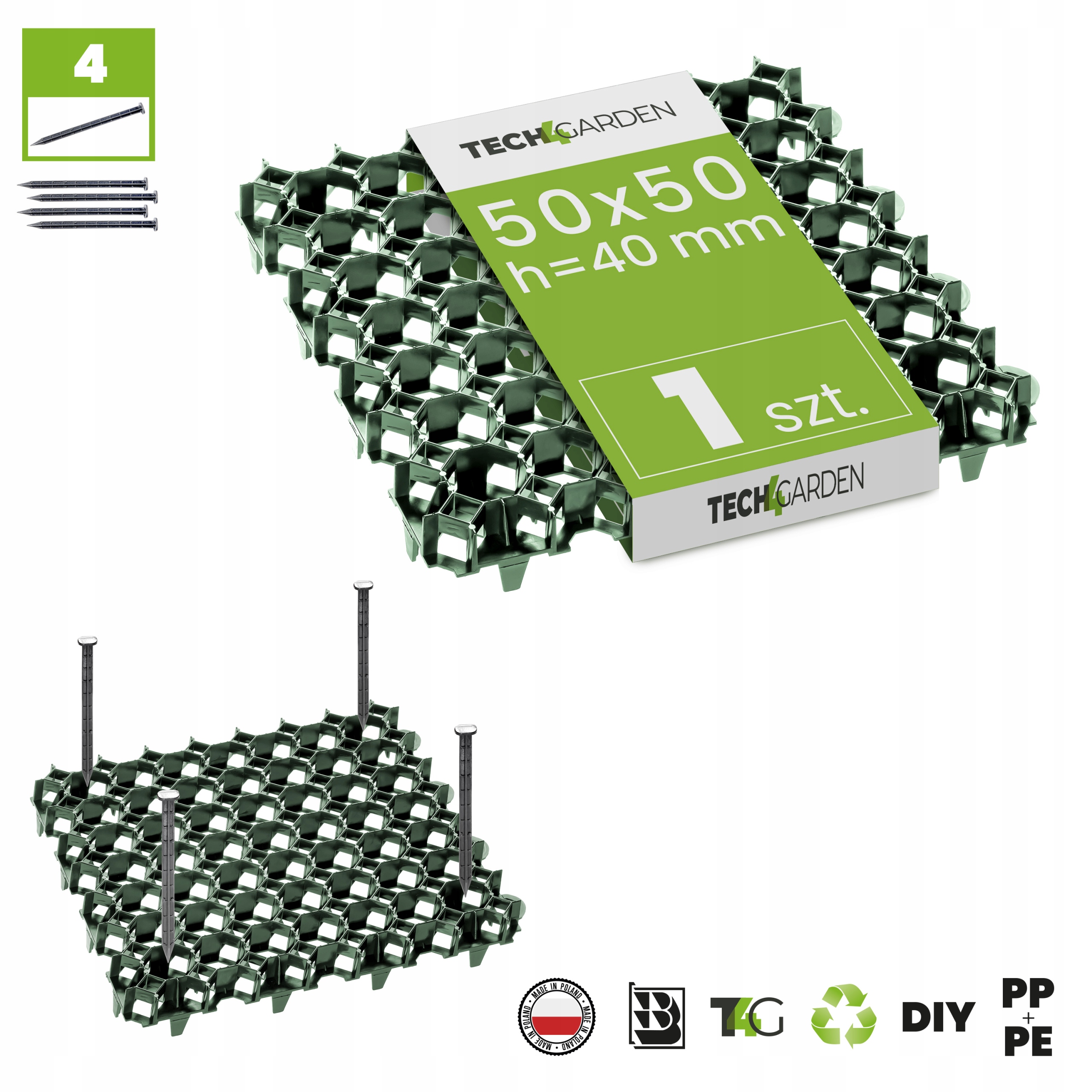 

Kratka ogrodowa 50x50x4 cm Zielona + 4 kotwy