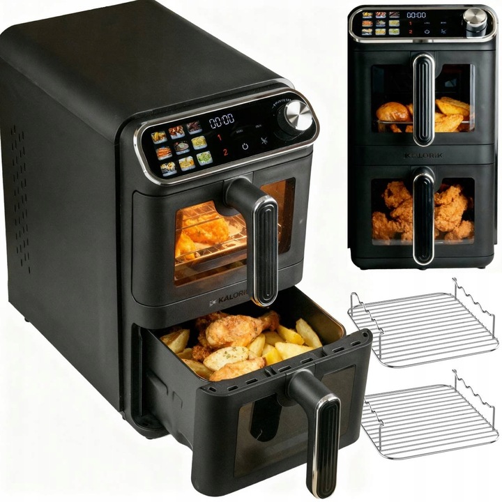 Frytkownica Beztłuszczowa Dwukomorowa Pionowa 2460W 11L Air Fryer 2 Ruszty