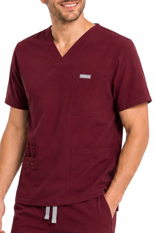 Mynts Męska Bluza Medyczna V-Neck Pięć Kieszeni Burgundy r. L