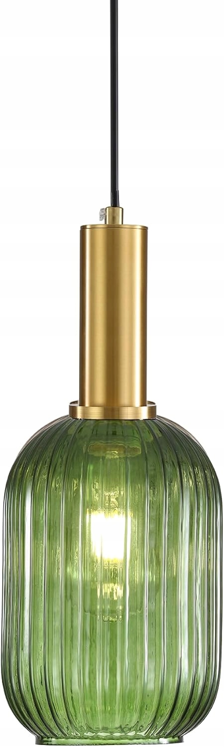 Závěsná lampa z vintage skla zelená ve zlatém provedení E27 13x30x150 cm