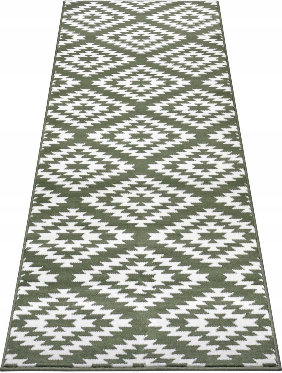 Behúň 80x500 cm na chodbu a predsieň, moderný, zeleno-krémový