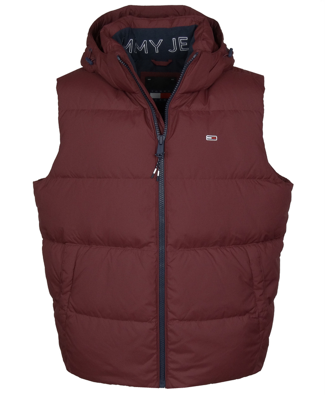 Tommy Jeans bunda bez rukávů, prošívaný, péřový, vínový, XXL