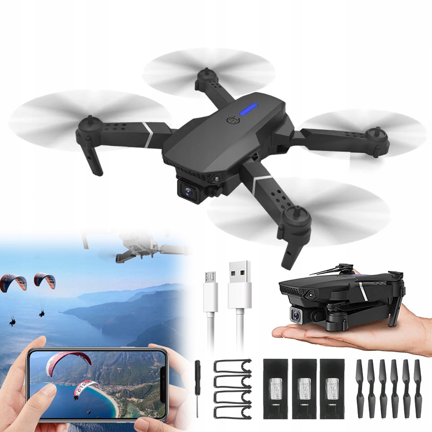 Dron S Kamerou 4K Wifi Vznášení Headless Mode 3 Bat Snadné Použití Pro Děti
