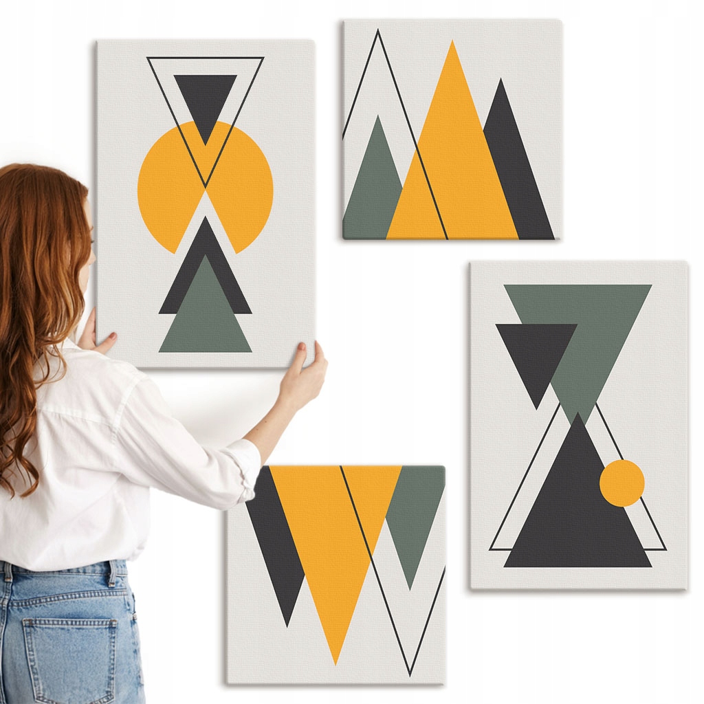 Sada obrazů do ložnice Sada abstraktních tvarů geometrie 4 kusy