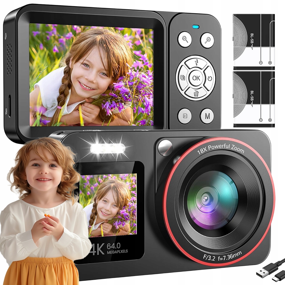 4K Digitální Fotoaparát Hd 60MP 64GB Přenosný Dárek Automatické Ostření S Usb