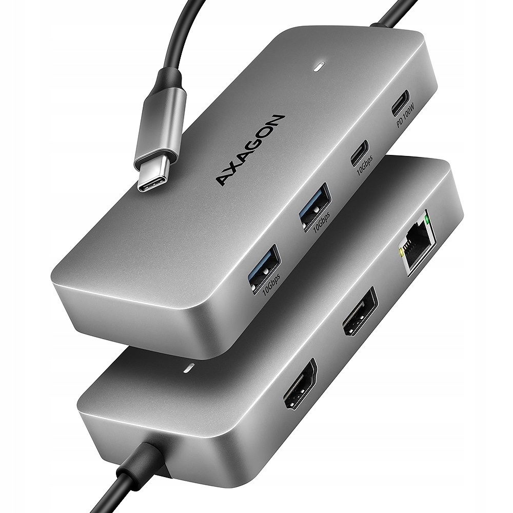 Axagon HMC-CUB83X2 Usb-c hub 10Gbps Dual 4K 7v1 hliníkový šedý