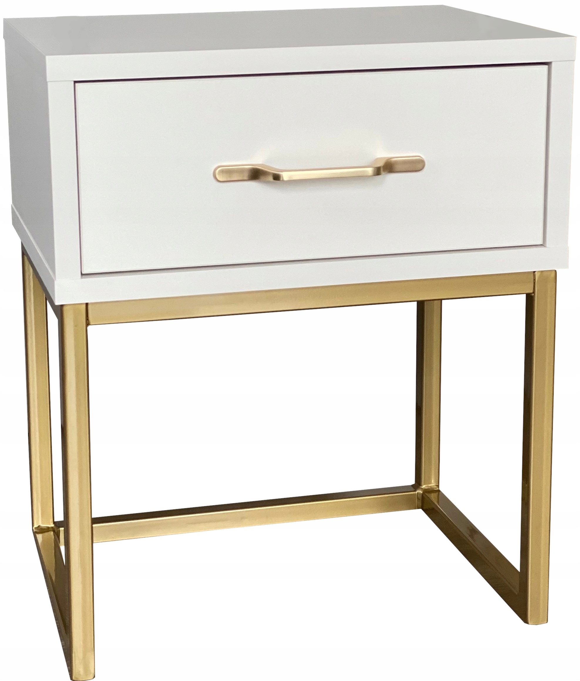 

Szafka nocna biała złota loft stelaż kolor złoto