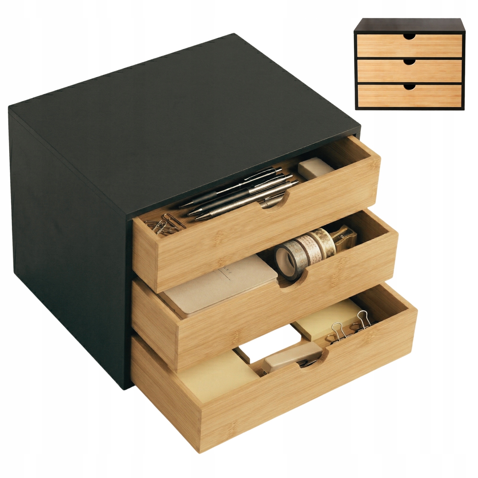 Bambusový stolní organizér se zásuvkami Hego, 25 cm