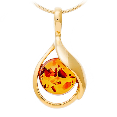 Originální Zlatý Přívěsek s přírodním JANTARem stříbro 925 Pozlacené