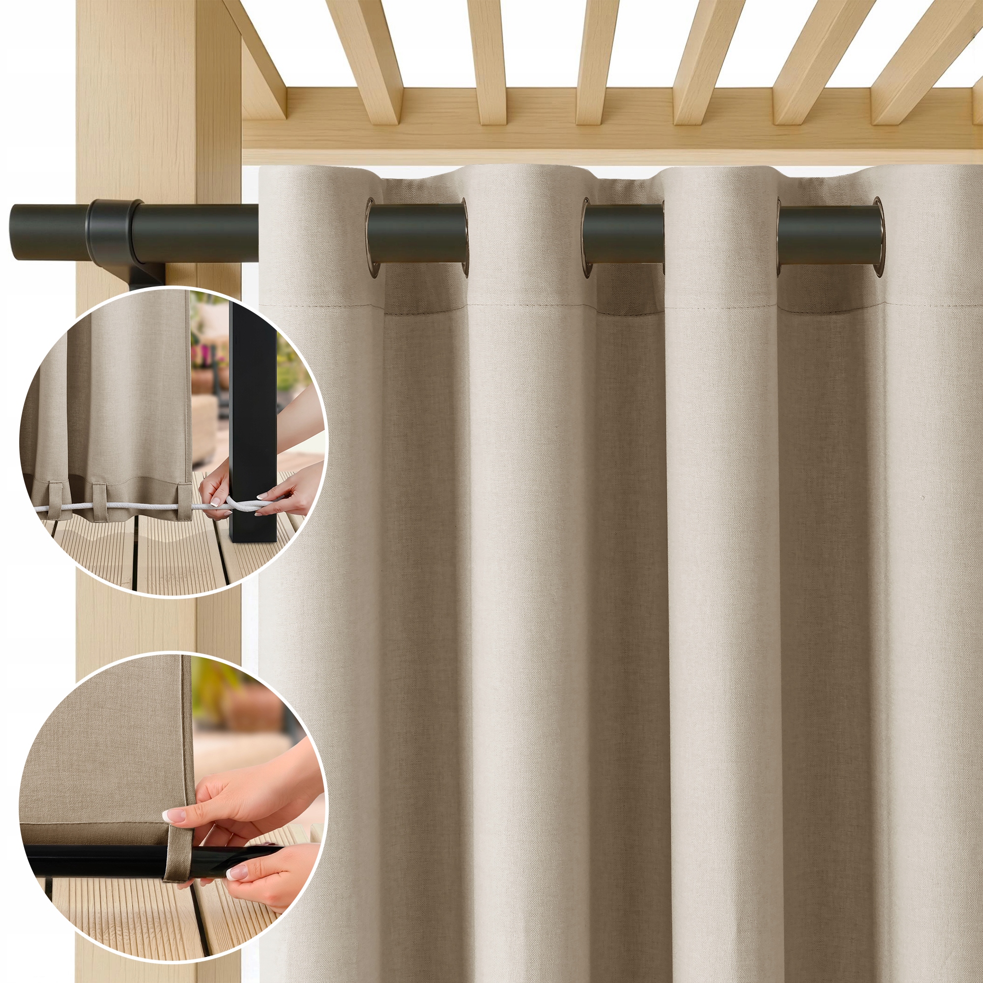 Filumi Závěs s lenovými průchodkami voděodolná béžová 200x230