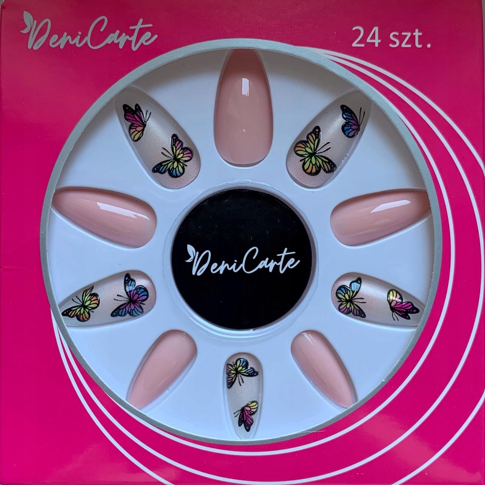 PAZNOKCIE SZTUCZNE TIPSY 24SZT Z KLEJEM MOTYLKI 3D WIOSENNE LETNIE