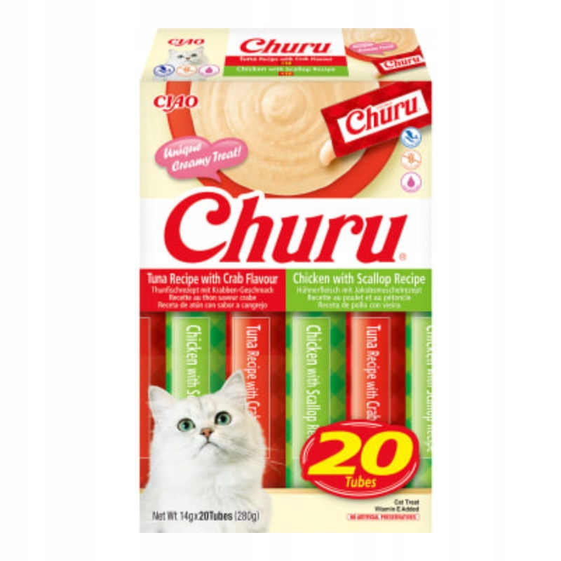 Levně Inaba Churu 20x14g Krémová pamlsek pro kočky s mix chutí a mořskými plody